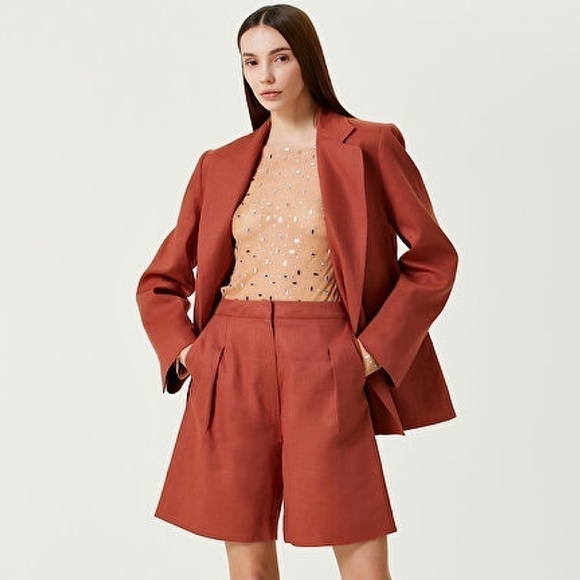 NWT ITMFL Linen Terracotta High Rise Press-Crease Pleated Wide Leg 8” Shorts S - Picture 4 of 14